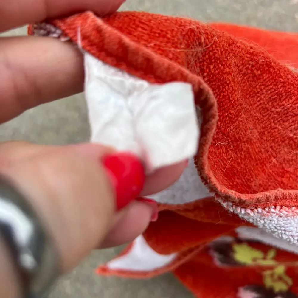 Vintage MCM Rust Orange Mod Retro Floral Small Bath Towel 22.5